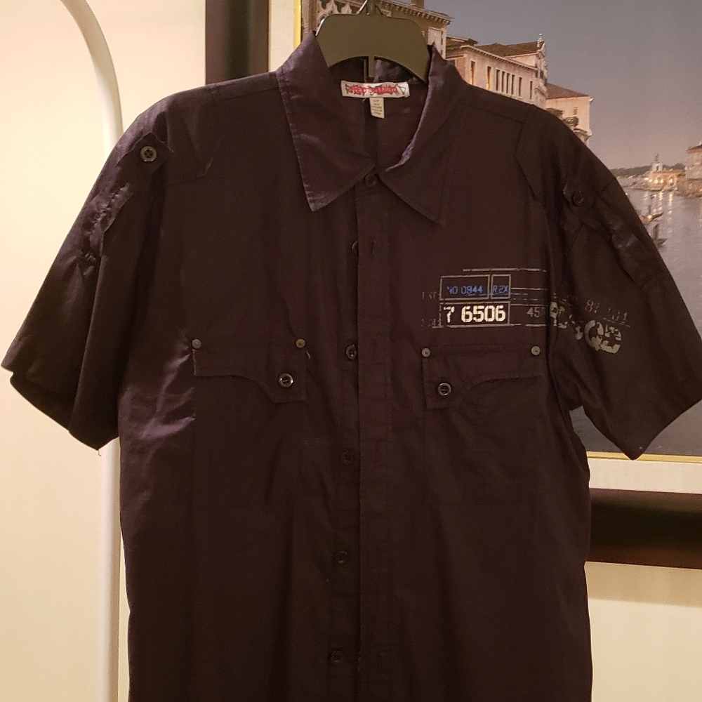 REDSQUAD brand thin black button down collared t shirt Short Sleave Size S